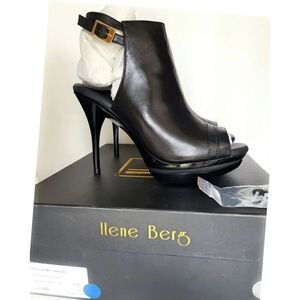 ILENE BERG Samara Black Leather Booties Comfortable High Heels SIZE 8 NEW IN BOX